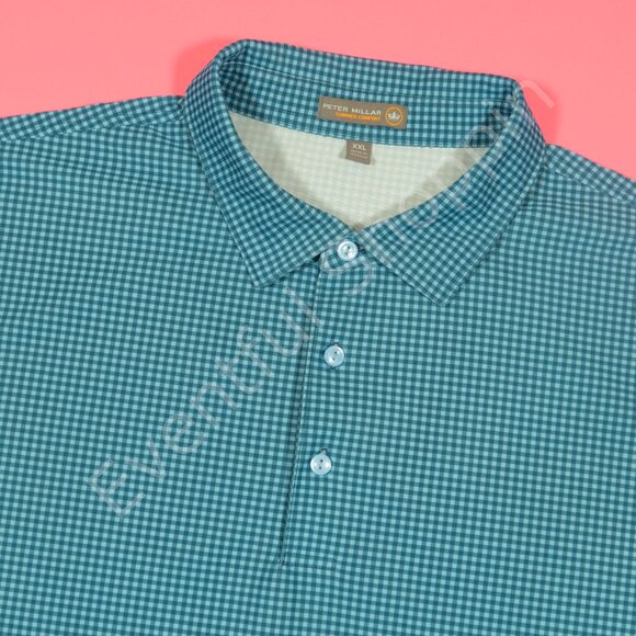 Peter Millar Polo Mens 2XL Blue Golf Summer Comfort Gingham Check Mesh - Picture 1 of 6